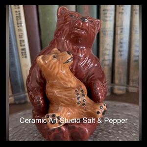 Vintage Ceramic Brown Bear and Cub Salt & Pepper Shaker Set